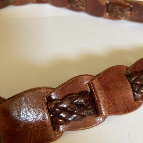 Genuine Brown Leather Belt Solid Brass Buckle- Size M/L - Picture 5 of 6